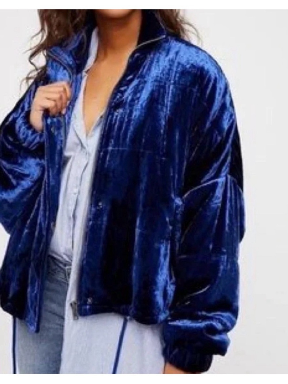 Free People Velvet Bomber Jacket - Royal Blue